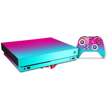 Skin Wrap for XBOX One X Console and Controller Smooth Fades Neon Teal Hot Pink