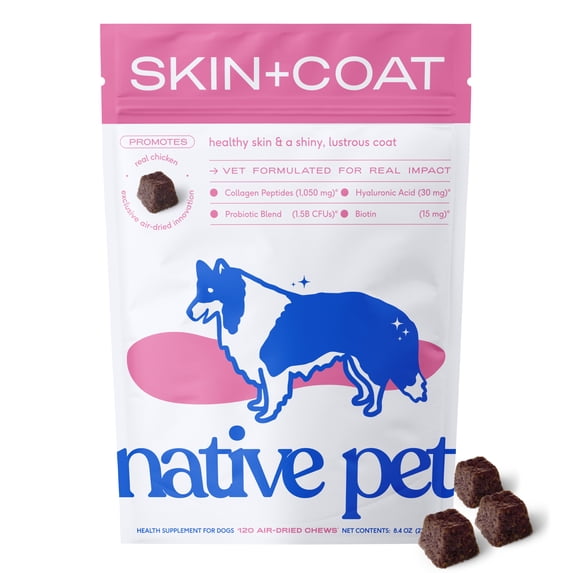 Native Pet Skin and Coat Chews for Dogs with Salmon Oil and Collagen for Healthy Skin and Shiny Coat, 120ct