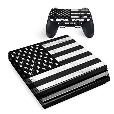 Skin for Sony PS4 Pro Console Decal Stickers Skins Cover -Black White Grunge Flag USA America
