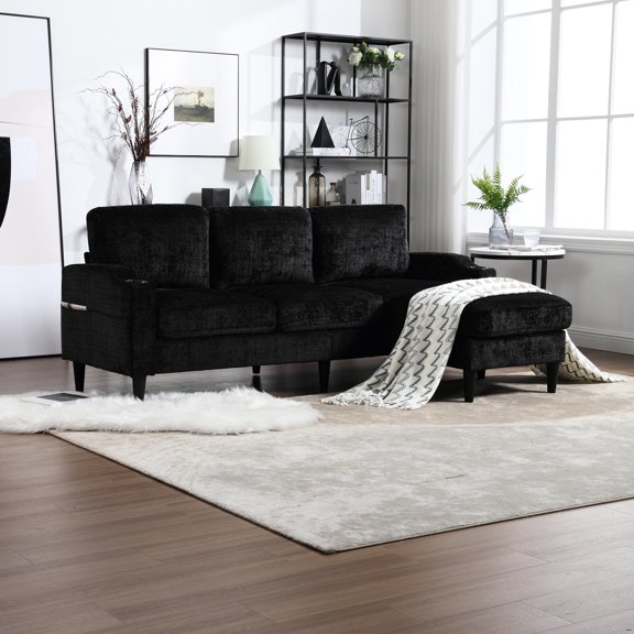 Skin - friendly chenille, high - resilience cushion / Convenient living room sofa with side pockets