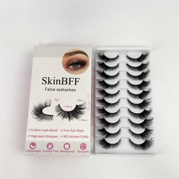 SkinBFF False eyelashes,Lashes Short Fluffy Eyelashes Wispy Natural Eyelash Pack Full Volume Lash Strips Wispies Fake Strip Lashes Natural Look False Eye Lash Russian Looking for Everyday Makeup
