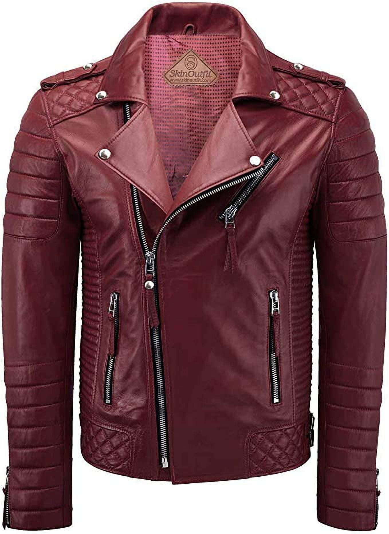 Dark red biker on sale jacket