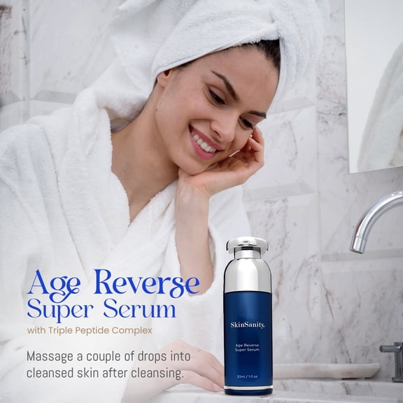 SkinSanity Age Reverse Super Serum with Triple Peptides, Collagen, Anti-Aging, 1 fl oz