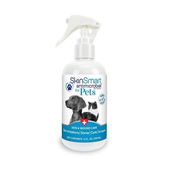 SkinSmart Antimicrobial Wound Care for Pets, Hypochlorous Acid Removes Bacteria to Promote Healing and Relieves Itch, Safe if Licked, 8 Ounce Spray Bottle