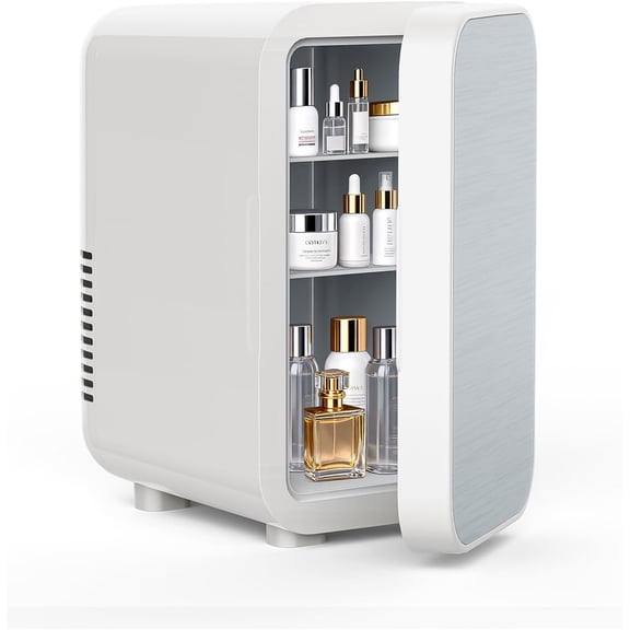 Skincare Fridge with Glass Panel 6L Mini Fridge for Home Car AC DC Portable Thermoelectric Cooler and Warmer Makeup Mini Compact Refrigerator for Skincare Cosmetics Food Drinks White