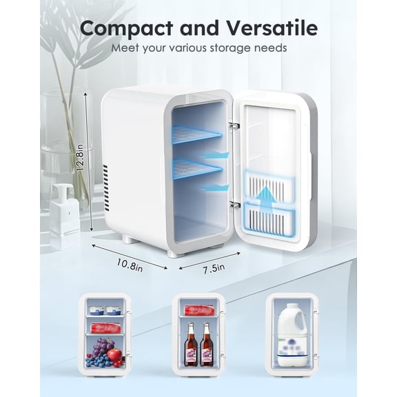 Skincare Fridge with Glass Panel, 6L Mini Fridge for Home/Car,  Portable Thermoelectric Cooler and Warmer, Makeup Mini Compact Refrigerator for Skincare Cosmetics Food Drinks (White)