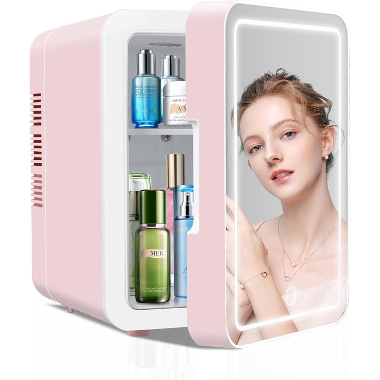 Skincare Fridge With Dimmable LED Light Mirror, 4L Mini Makeup 