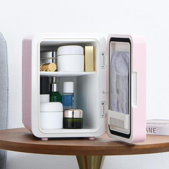 Skincare Fridge with Dimmable LED Light Mirror, 4L Compact Fridge for Bedroom, Car, Office & Dorm