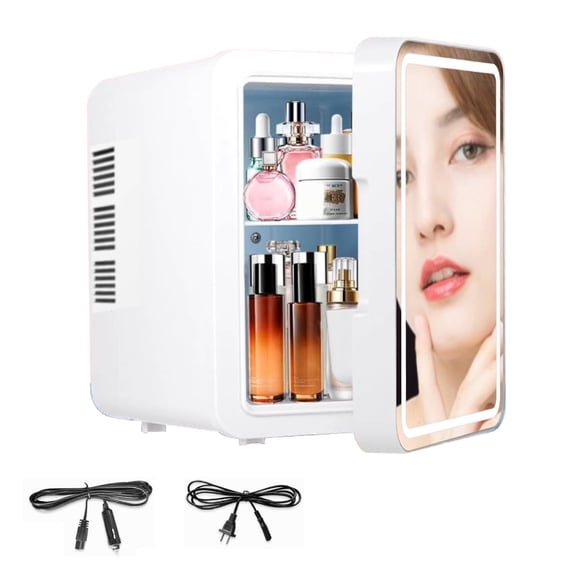Skincare Mini Fridge for Bedroom 6L - Portable Mini Fridge with LED Mirror - Small Refrigerator for Food/Beverage/Cosmetics