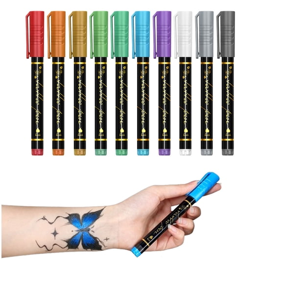 Skincraft - Safe Temporary Tattoo Pens, Multi-color vibrant color set with reusable stencils, Skin-Friendly Waterproof Face Paint,Skin Craft Tattoo Markers,Non-Toxic and Harmless(10-Color)
