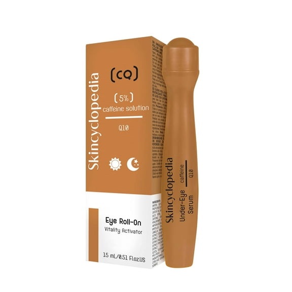 Skincyclopedia Under Eye Roll-On with Caffeine & Q10, Cooling Roller, Energizing Serum for Dark Circles, Puffiness Bags, Fine Lines & Wrinkles, Deep Hydration Activator.