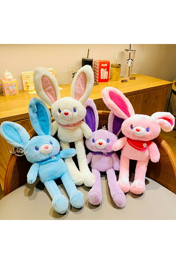 30cm Rabbit Keychain Cute Stretchable Long Ears Bunny Doll Plushies Bag Pendant Soft Cartoon Plush Toy Key Ring Pendant Accessories New Year Gift
