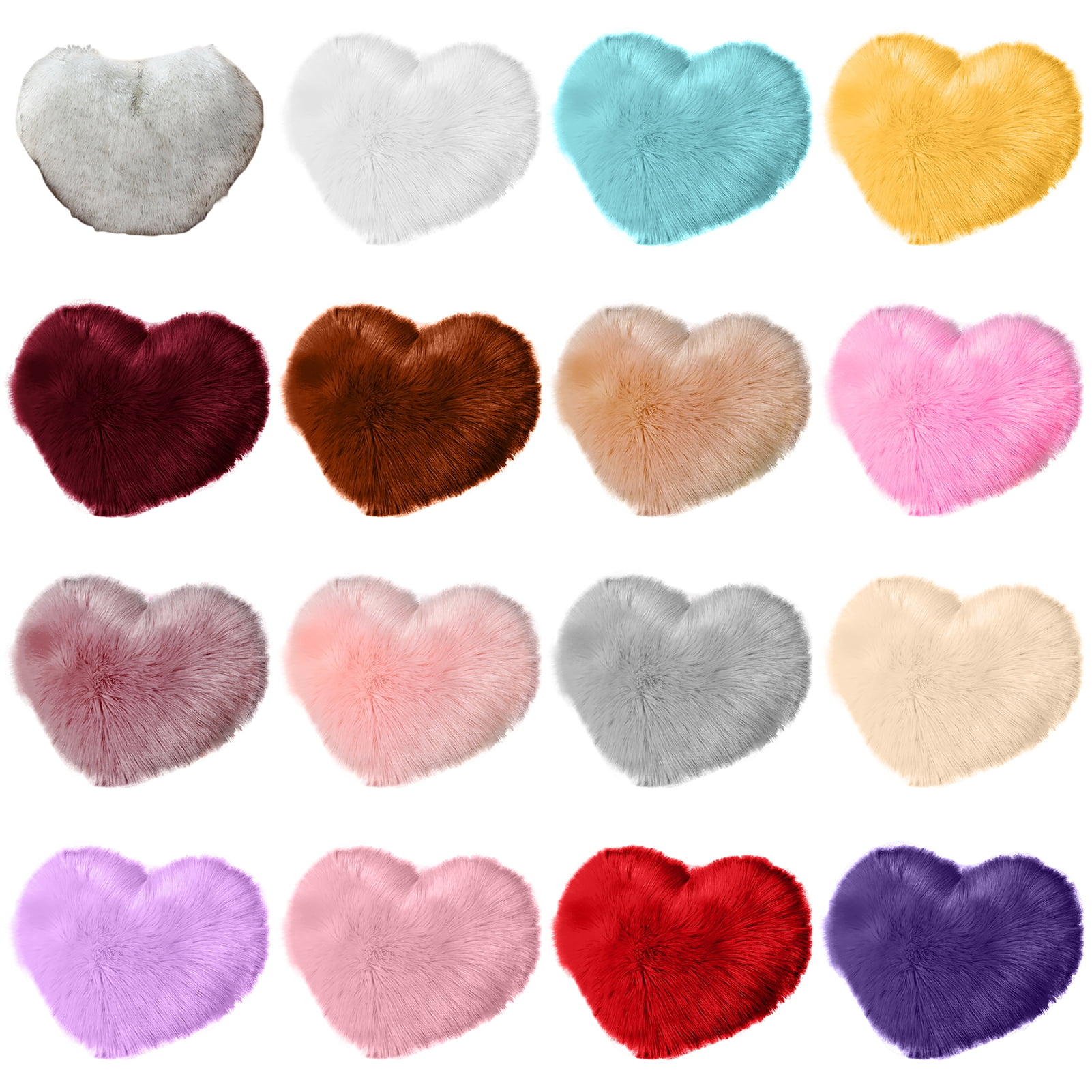Skindy Love Heart Shaped Fuzzy Long Faux Fur Throw Pillow for Cozy Sofa