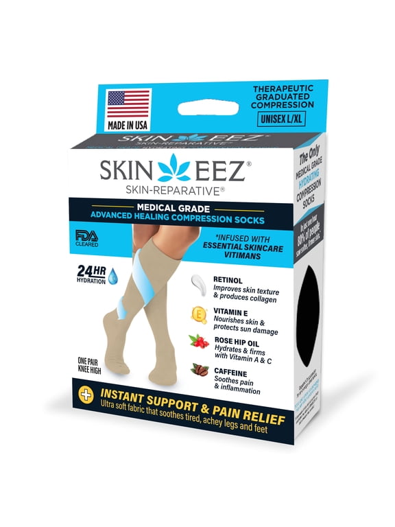Skineez Hydrating Compression Socks 10-20mmHg, size L/XL, Tan