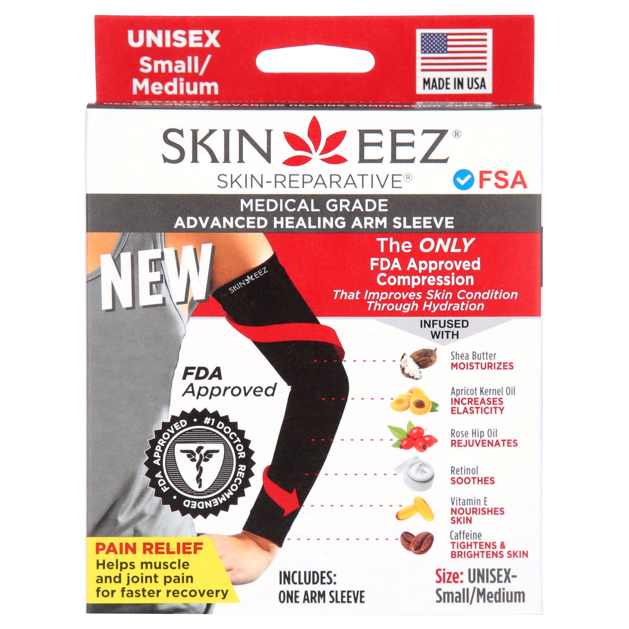 Skineez Medical Grade Advanced Healing Arm Compression Sleeve Black S/M