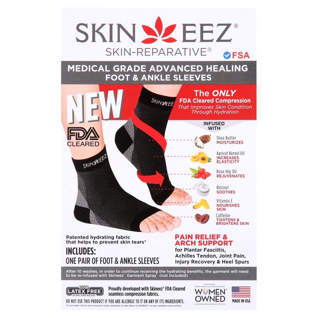 Skineez Medical Grade Advanced Healing Black Ankle Sleeve L/XL