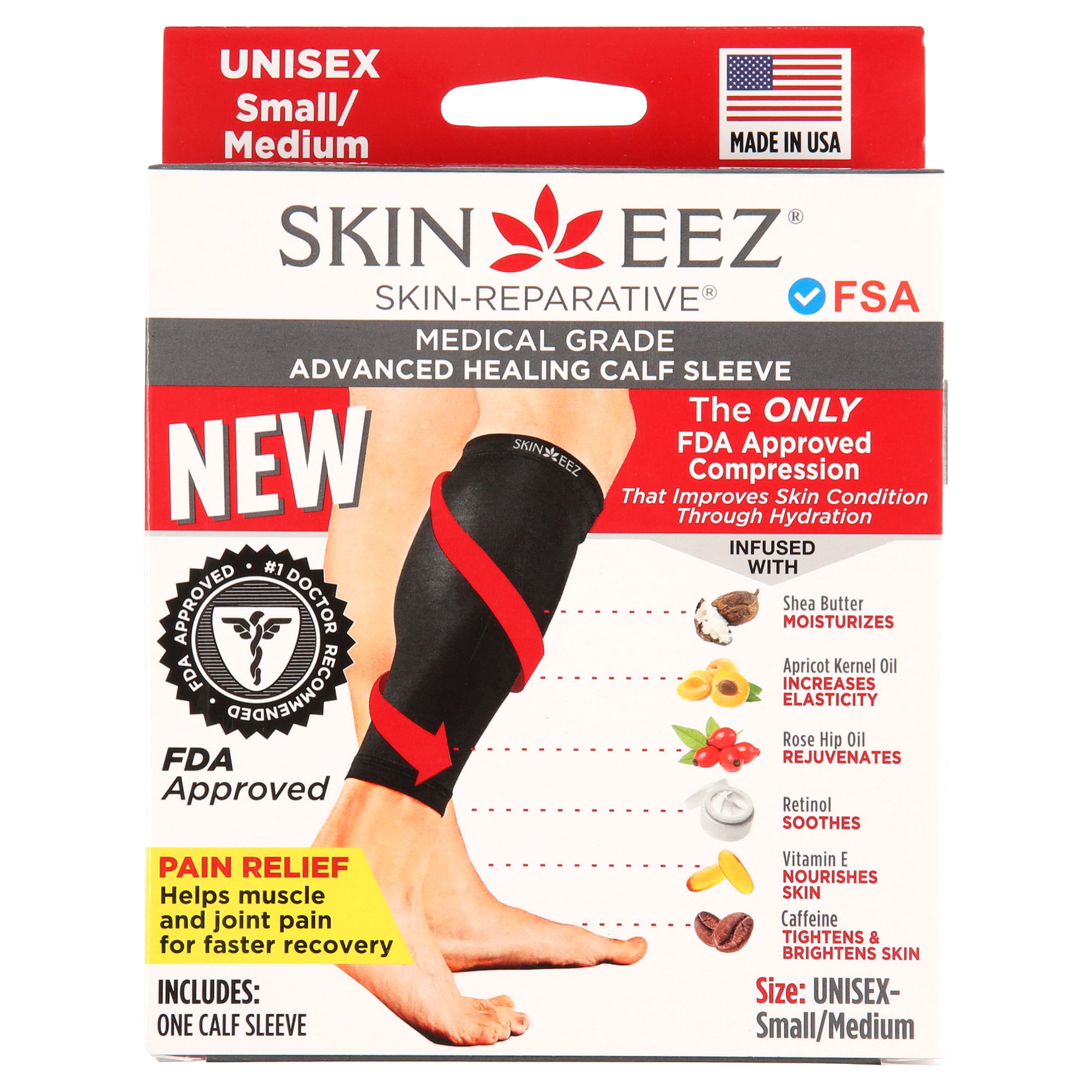 Skineez Medical Grade Advanced Healing Calf Compression Sleeve Black S