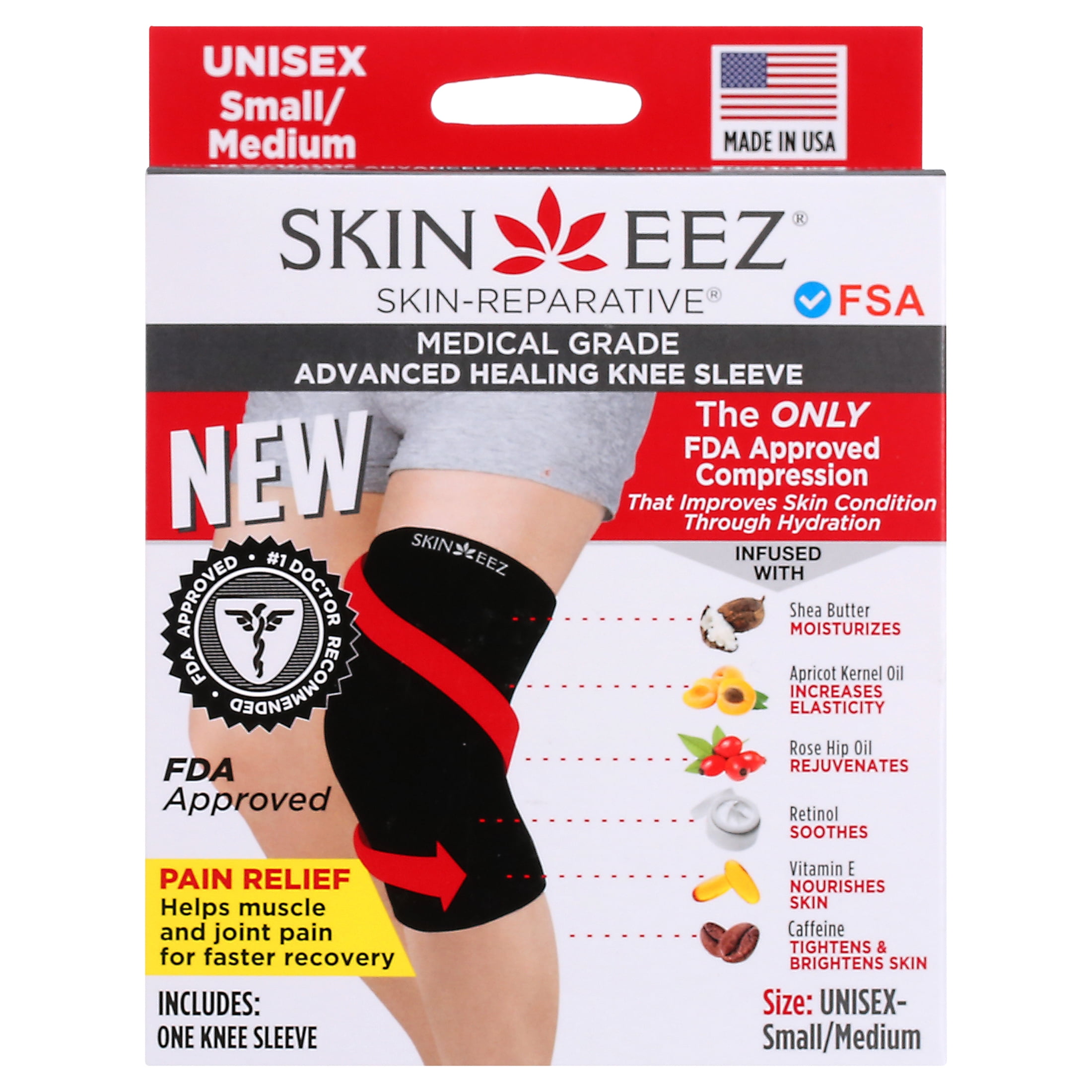 Skineez Medical Grade Advanced Healing Knee Compression Sleeve Black S