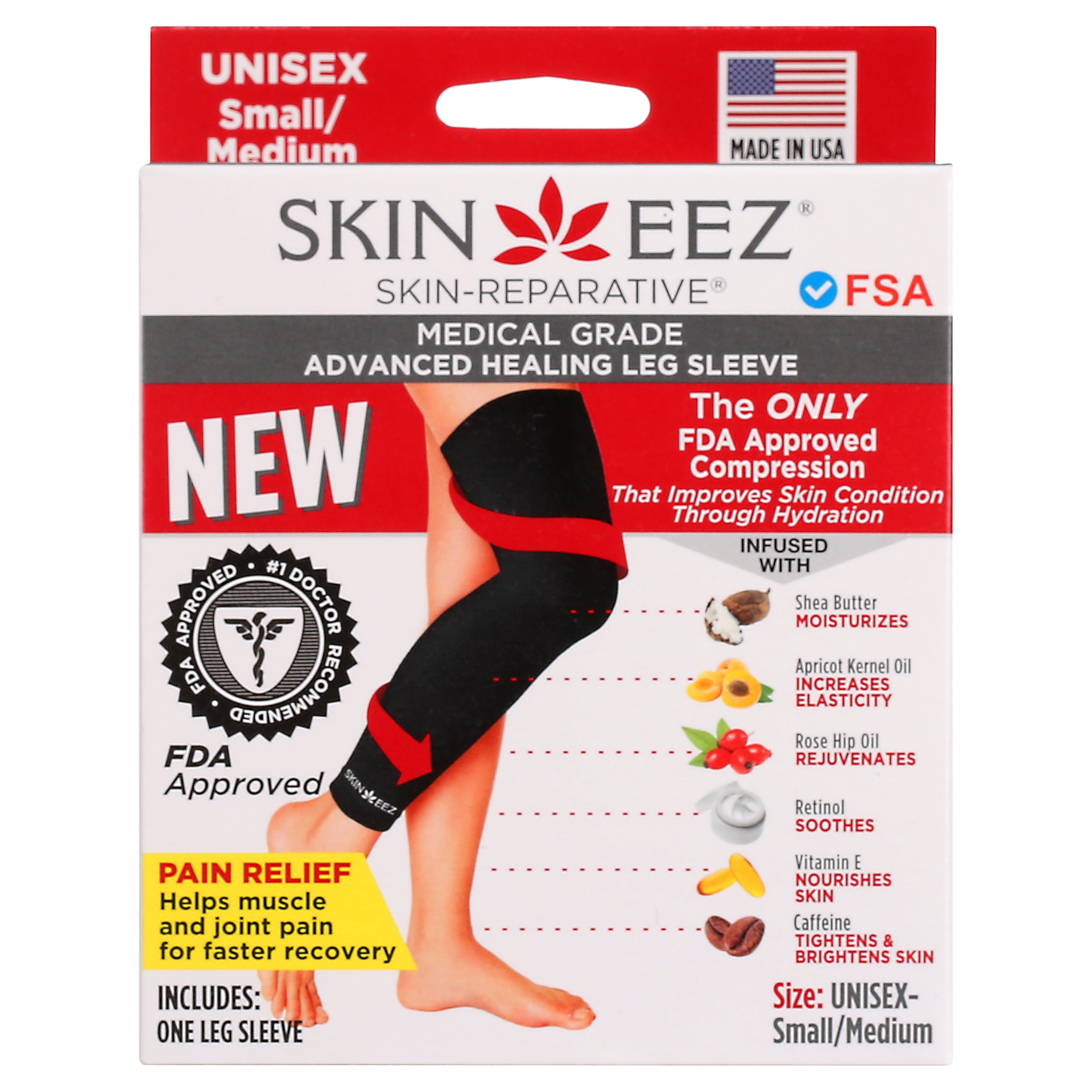 Skineez Medical Grade Advanced Healing Leg Compression Sleeve Black S/M