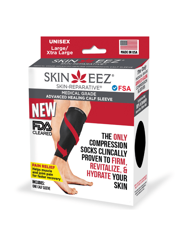 Skineez Hydrating Moderate Compression Calf Sleeve, Size L/XL, Black