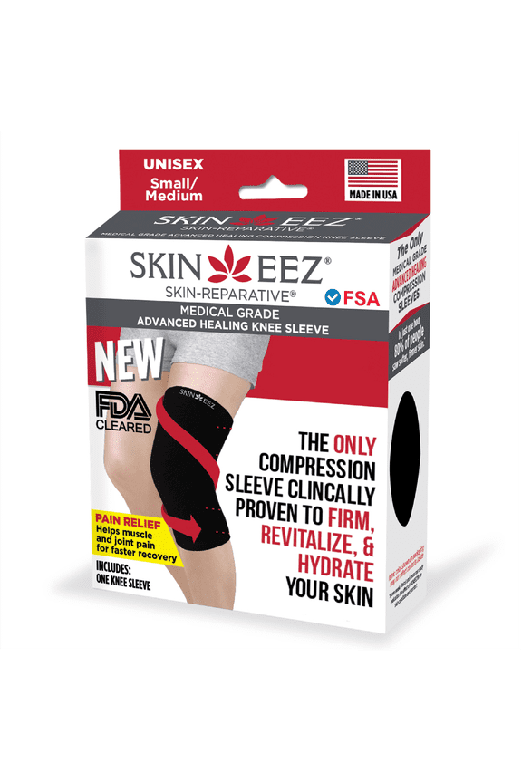 Skineez Hydrating Moderate Compression Knee Sleeve, Size S/M, Black