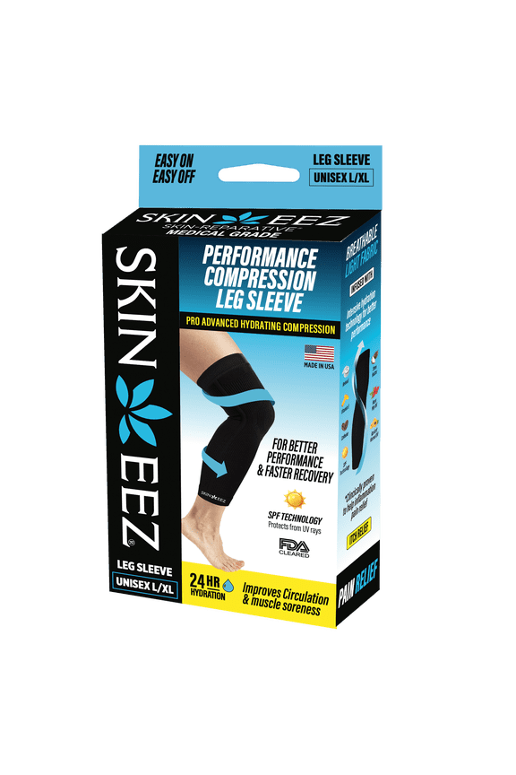 Skineez Hydrating Moderate Compression Leg Sleeve, Size L/XL, Black