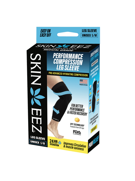 Skineez Hydrating Moderate Compression Leg Sleeve, Size S/M, Black
