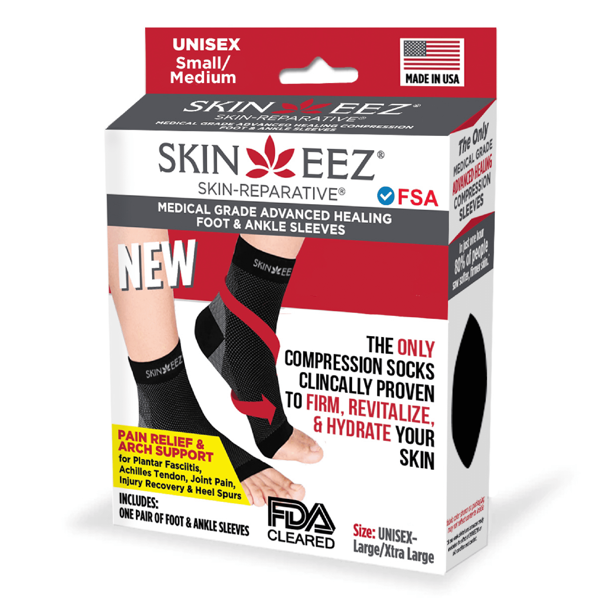 Skineez Hydrating Plantar Fasciitis Compression Sleeve, s/m, Black