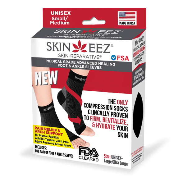 Skineez Hydrating Plantar Fasciitis Compression Sleeve, s/m, Black