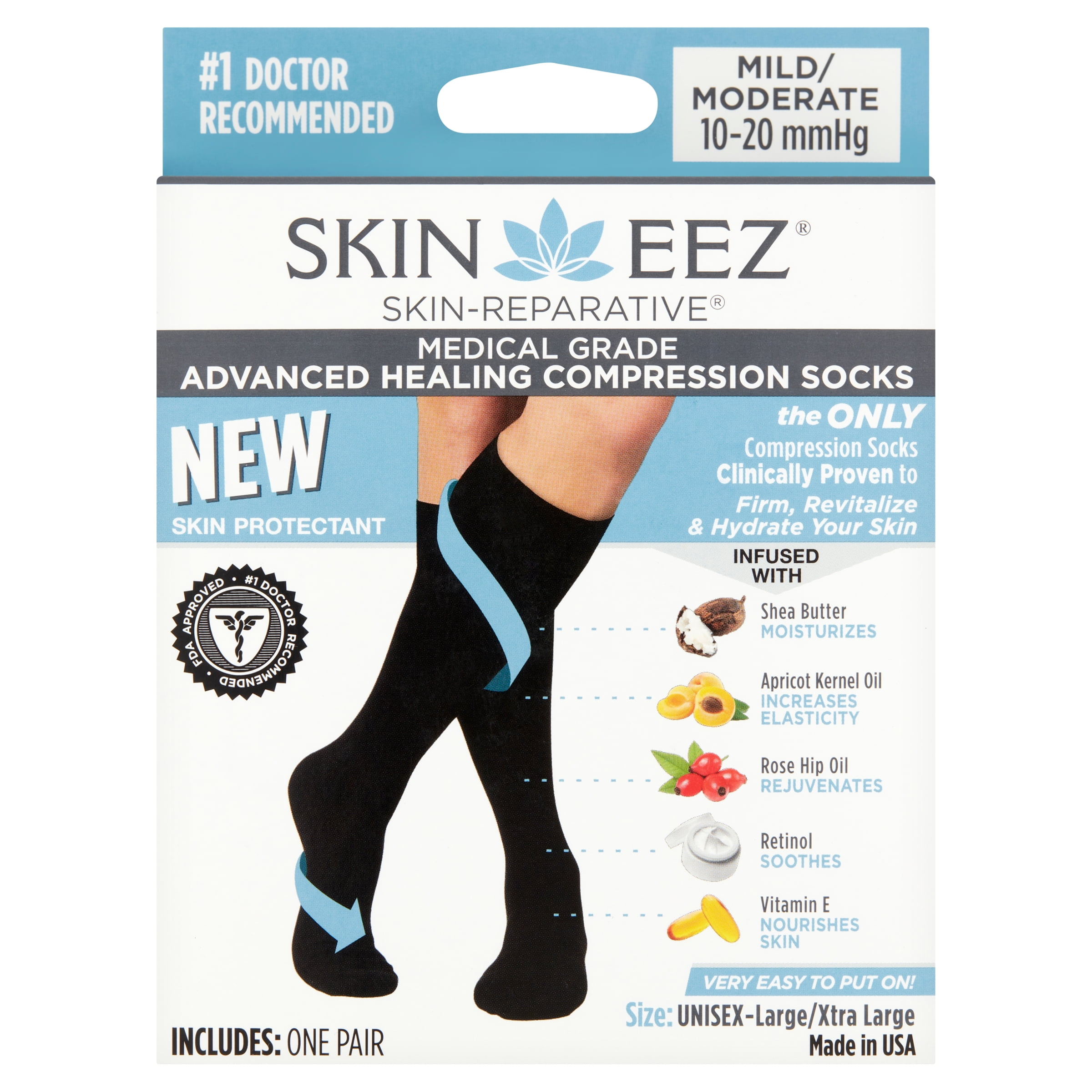 Skineez black small/medium skin-reparative hydrating compression socks for  women and men 10-20 mmhg