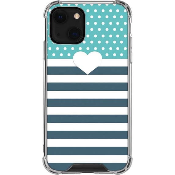 Skinit Stripes Polka Dots and Stripes Heart in Blue iPhone 14 Plus Clear Case