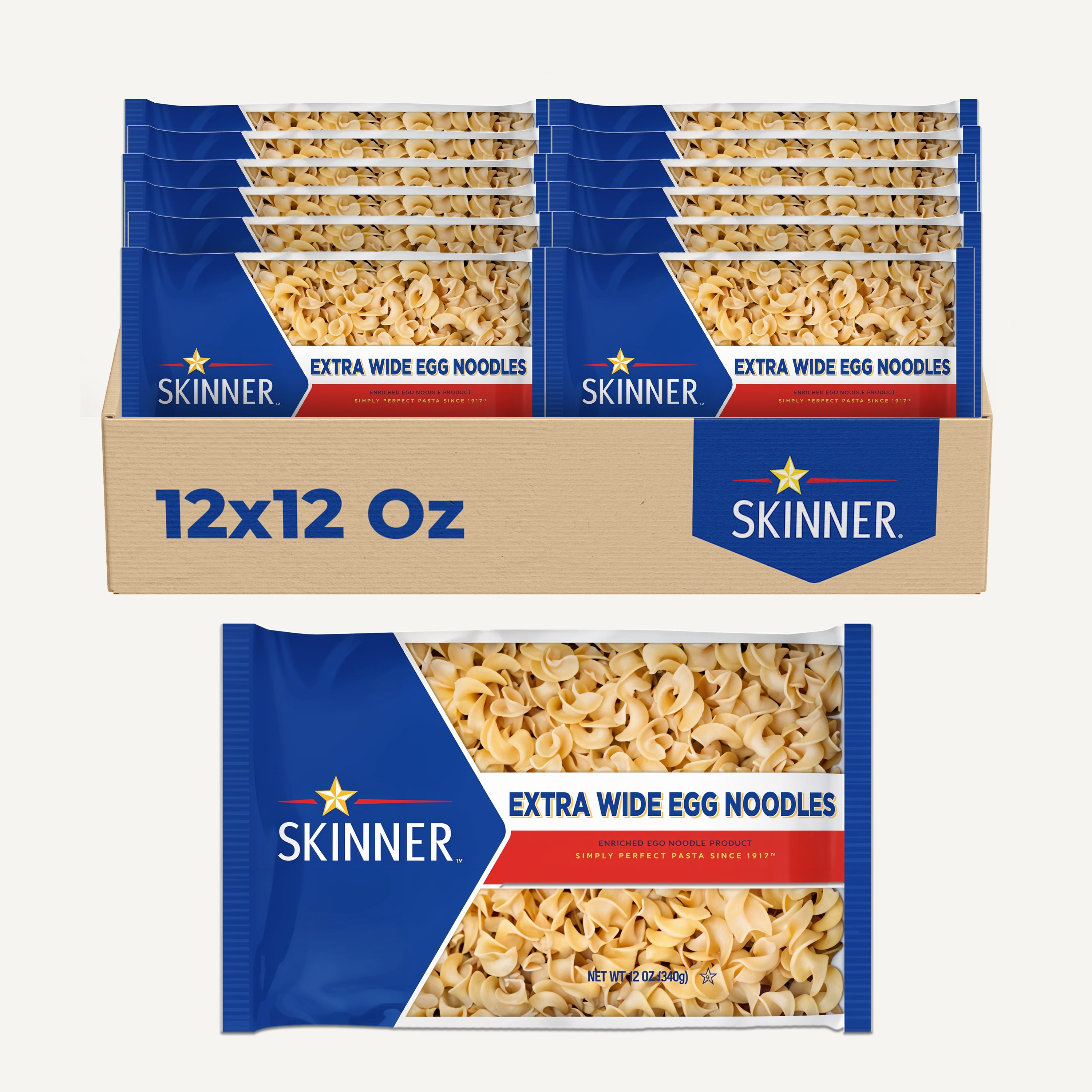 Skinner Extra Wide Egg Noodle Pasta, 12 Pack (12 oz Each) – Pantry Staple for Casseroles, Soups & Satisfying Meals
