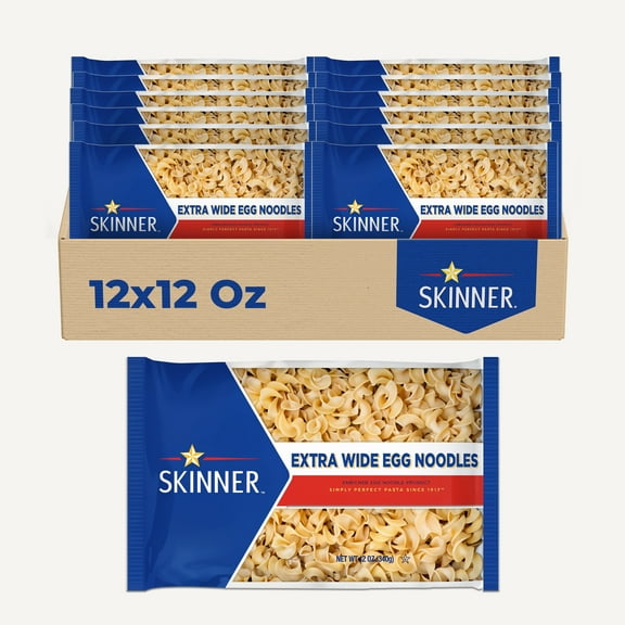 Skinner Extra Wide Egg Noodle Pasta, 12 Pack (12 oz Each) – Pantry Staple for Casseroles, Soups & Satisfying Meals