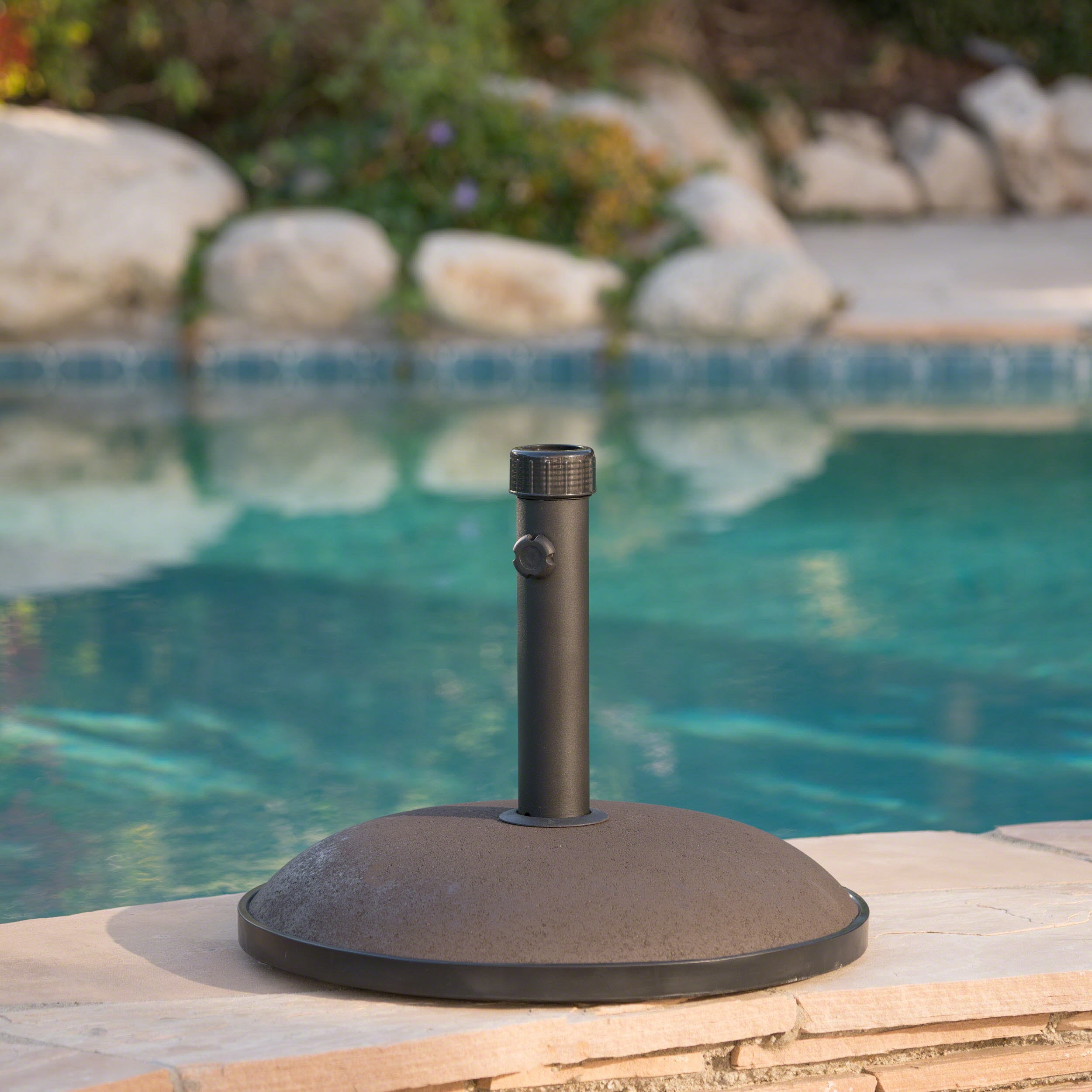 Skinner Outdoor 66 lbs Circular Concrete Umbrella Base, Brown and Black