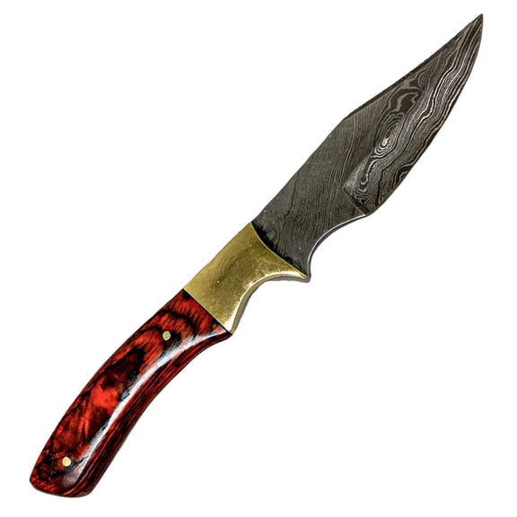 Skinning Knife- High Carbon Damascus Steel Blade- Red