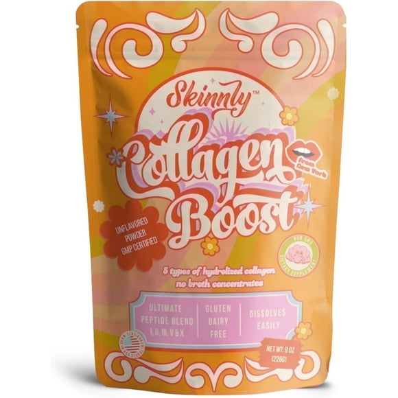 Skinnly Multi Collagen Protein Powder, Grass-Fed, Unflavored, 8 oz