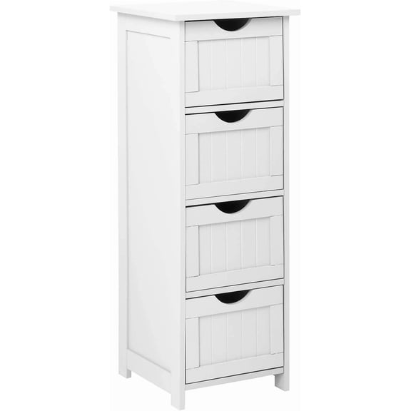Skinny Bathroom Floor Storage Cabinet, White, 12" W x 12" D x 32" H, 4-Drawer Modern Thin Tower Cabinet for Bathroom or Living Room