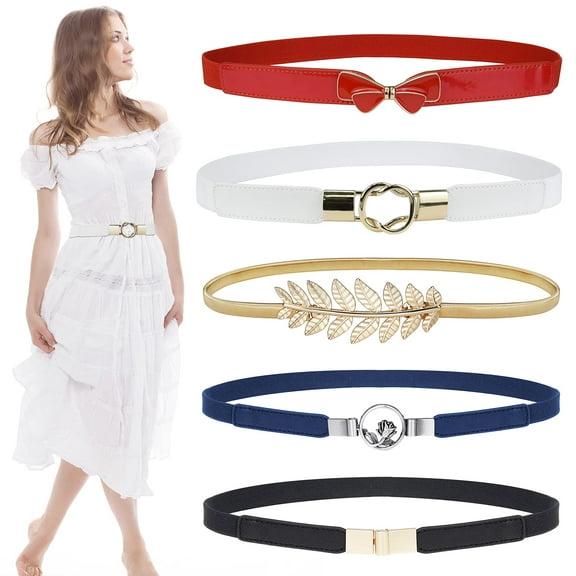 Skinny Belts for Women 5 Pack, Fashion Dress Belts Stretch Women Waist Belts Plus Size Elastic Waist Band for Dresses