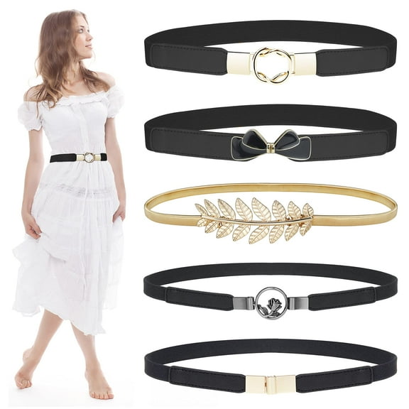 Skinny Belts for Women 5 Pack, Fashion Dress Belts Stretch Women Waist Belts Plus Size Elastic Waist Band for Dresses