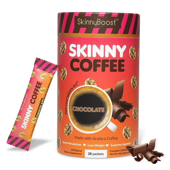 Skinny Boost Skinny Coffee- (Chocolate Flavored) 28 Instant Coffee Sticks- Premium Arabica Coffee, Garcinia Cambogia, Green Tea Extract, Green Coffee Bean Extract, and Prebiotics