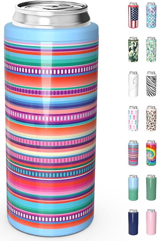 4-in-1 Insulated Slim Can Cooler - Stainless Steel, Fits Standard & Skinny Cans & Bottles, Patriotic USMC Design