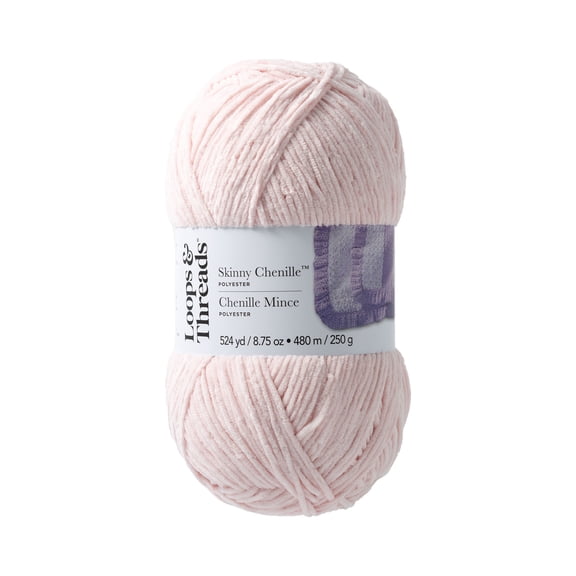 Skinny Chenille Yarn by Loops & Threads - Yarn for Knitting - Crochet - Weaving - and Arts & Crafts - Pink - Polyester - 8.75 oz