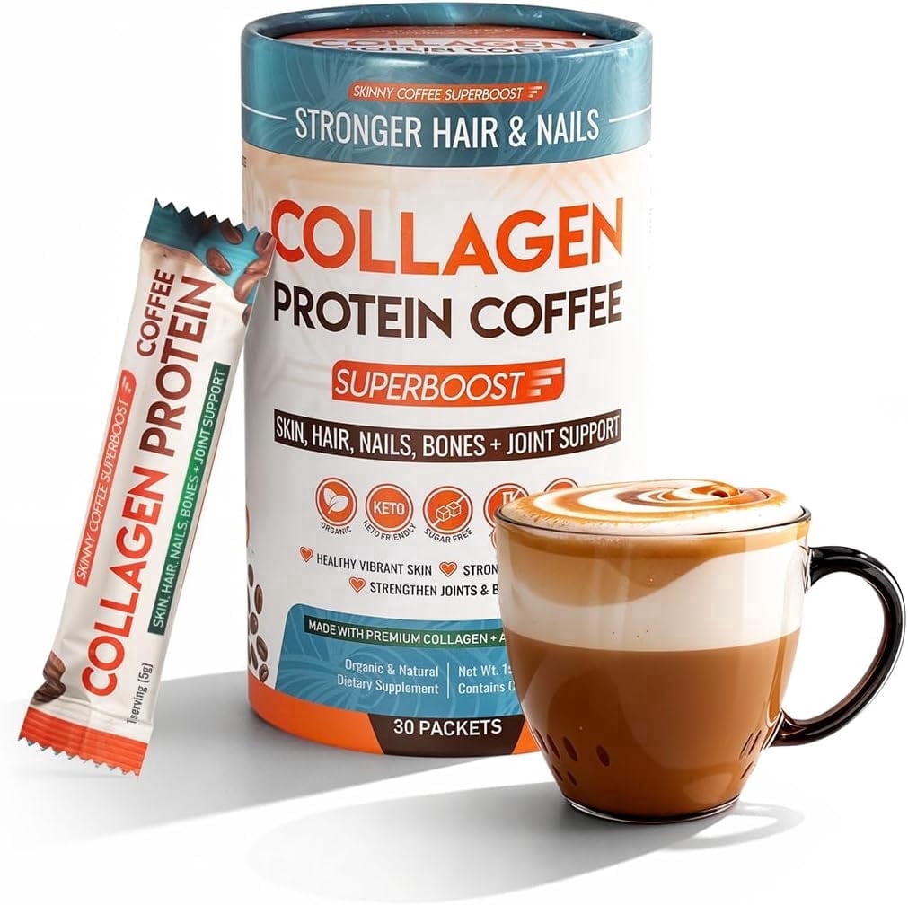 Skinny Coffee SuperBoost Collagen Protein Instant Coffee, Light Roast, 30 Packets