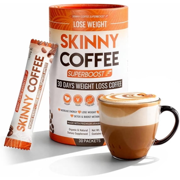 Skinny Coffee SuperBoost Instant Coffee Sticks – 100% Arabica Slim Coffee, Superfood Blend for Active Lifestyle Support, Belly Fat & Weight Management Aid for Women & Men (30 Servings)