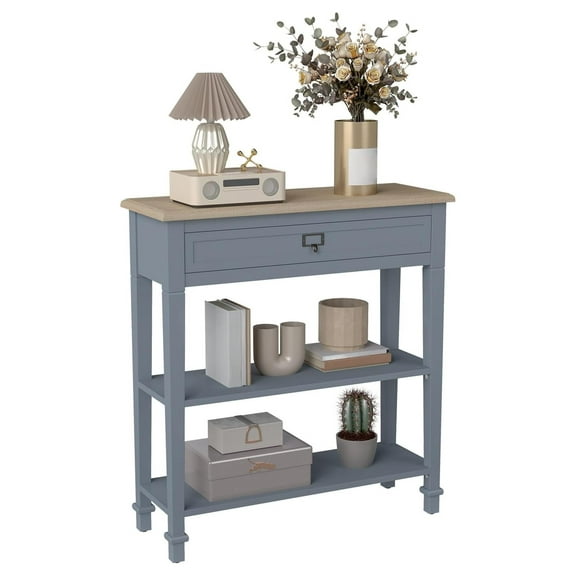 Narrow Console Table with Drawer and Storage Shelves, Slim Sofa Table for Entryway Hallway Living Room Bedroom, Farmhouse Design, Grey