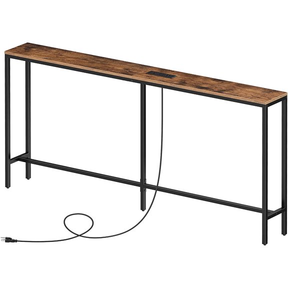 Skinny Console Table with Power Outlets, 63" Narrow Sofa Table, Behind Couch Table with Charging Station, Sofa Hallway Table for Plants, Living Room CTHR165E01Z1