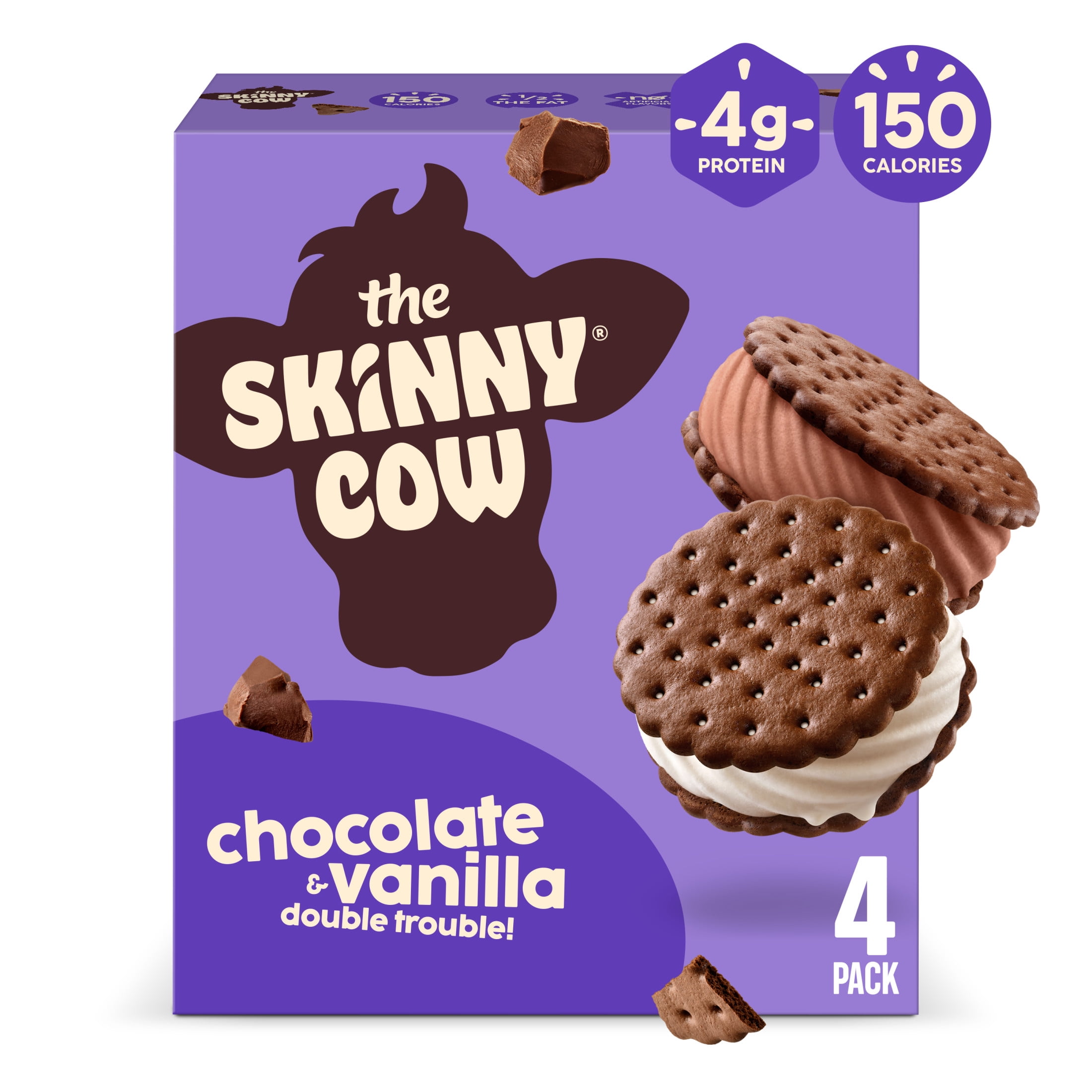 Skinny Cow Chocolate and Vanilla Double Trouble! Light Ice Cream Sandwiches, 4 Count