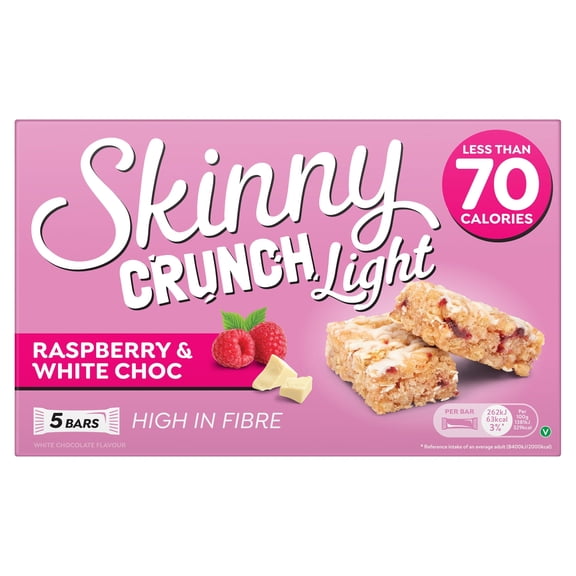 Skinny Crunch Light Bars - Raspberry & White Choc 5 x 19g, Imported from Britain