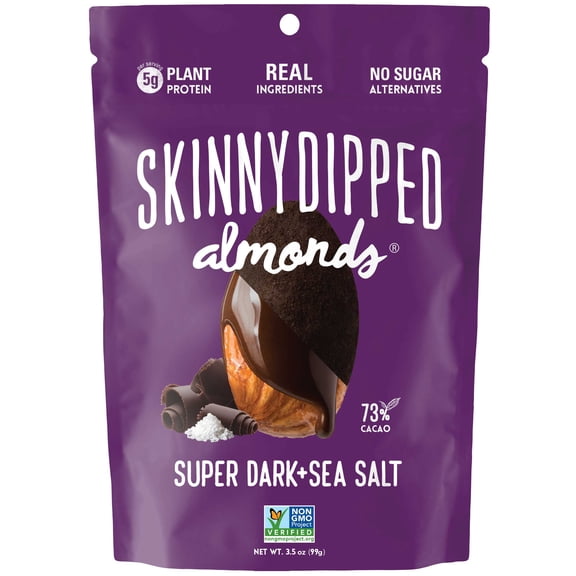 Skinny Dipped Almonds Super Dark Chocolate Plus Sea Salt Dipped Almonds, 3.5 Ounce -- 10 per case.