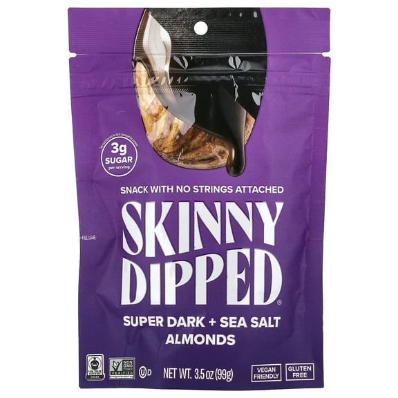 SKINNYDIPPED SuperDark + Sea Salt Chocolate Covered Almonds, 3.5 Ounce Resealable Bag, 1 Count Super Dark + Sea Salt 3.5 Ounce (Pack of 1)